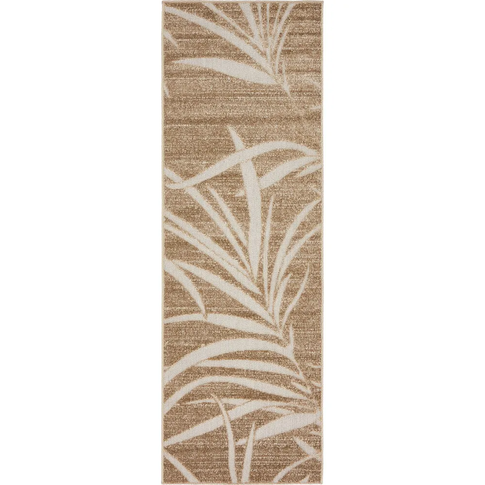 2′ x 6′ Beige and Tan Brown Tropical Floral Rectangular Outdoor Rug Runner
