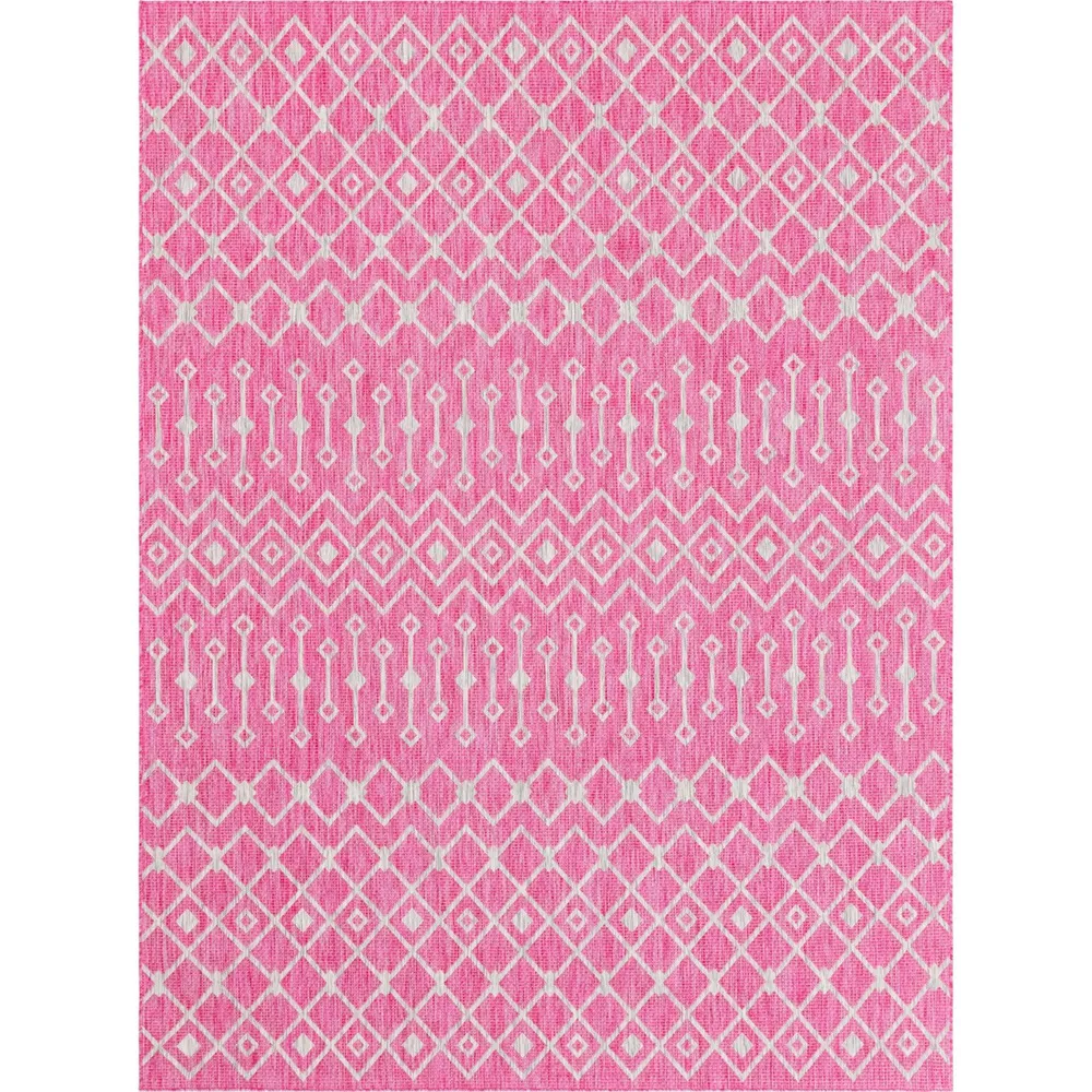 9′ x 12′ Pink and Gray Geometric Rectangular Outdoor Area Throw Rug