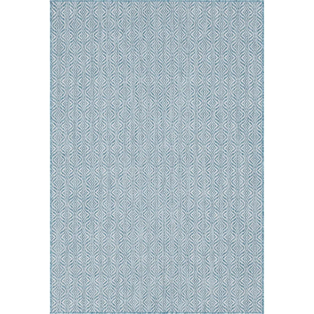 6′ x 9′ Blue and Ivory Coastal Geometric Trellis Rectangular Outdoor Area Throw Rug