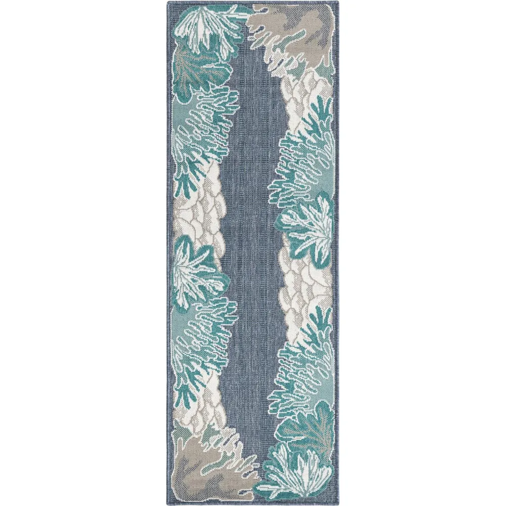 2′ x 6′ Navy Blue and Gray Coastal Rectangular Outdoor Rug Runner