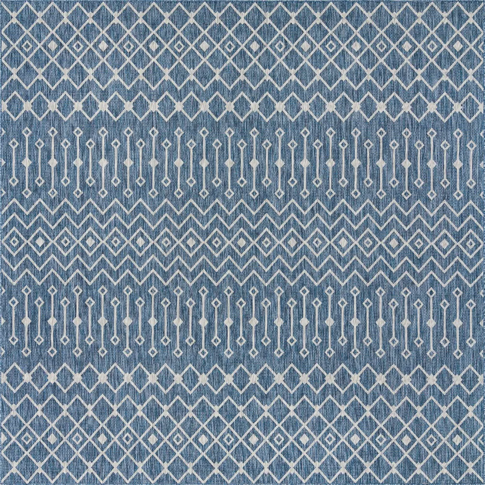 12′ x 12′ Blue and Ivory Geometric Square Outdoor Area Throw Rug