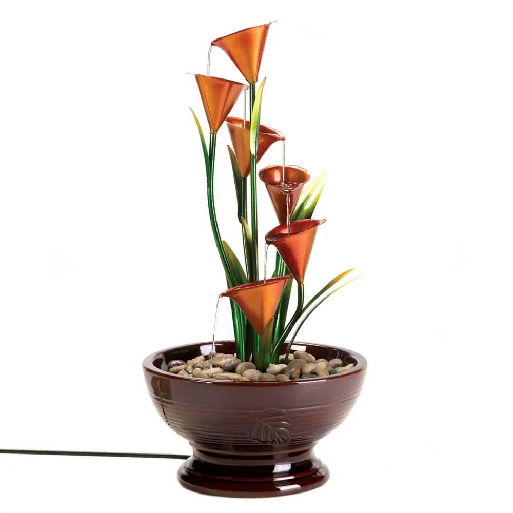 26″ Brown and Orange Contemporary Cascading Lily Outdoor Water Fountain