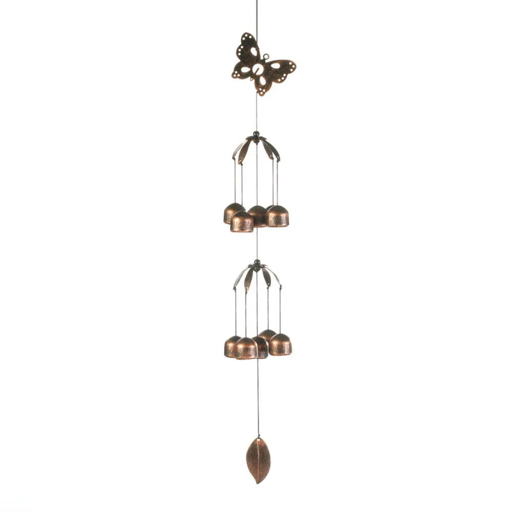 10.5″ Brown Distressed Finish Butterfly with Bell Wind Chimes