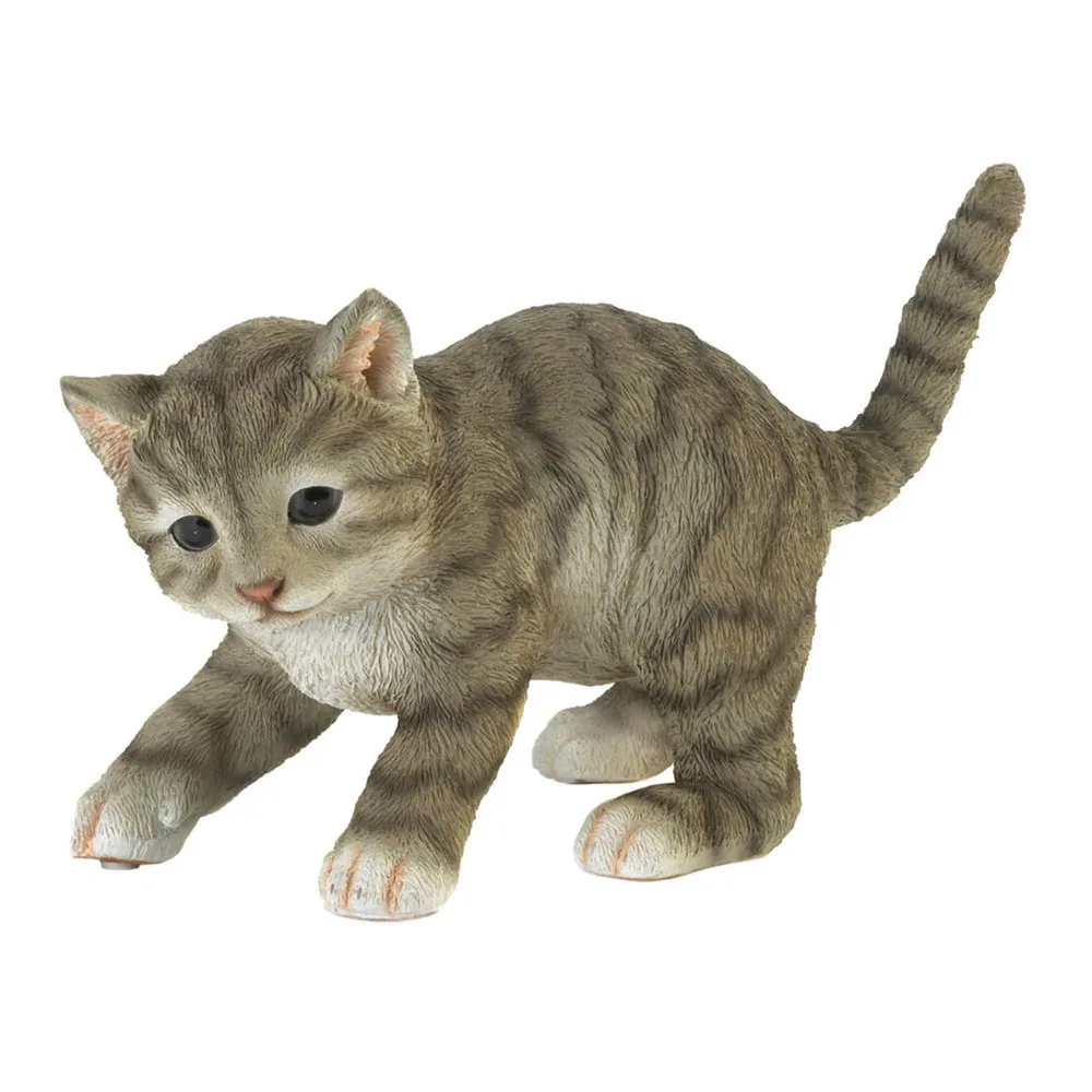 9.5″ Ivory and Gray Playing Cat Outdoor Garden Figurine