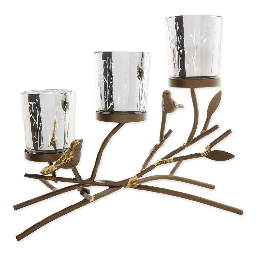 9″ Brown and Silver Triple Tea Light Branches Candle Holder