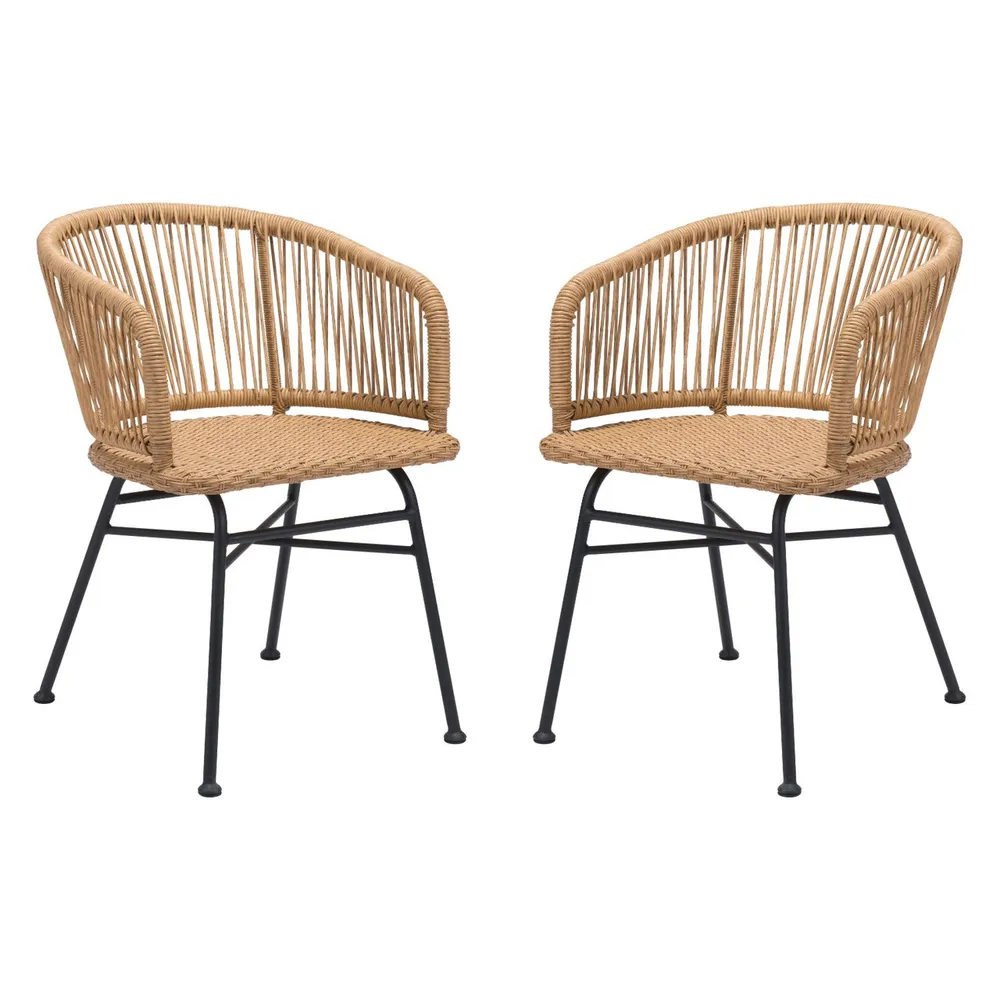 Set of 2 Brown and Black Weave Style Dining Chairs 31″