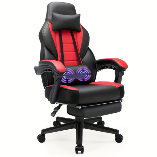 Video Game Chairs With Footrest, Big And Tall Gamer Chair For Adults, 400lb Capacity, Racing Style Computer Chair With Headrest And Lumbar Support Red Color
