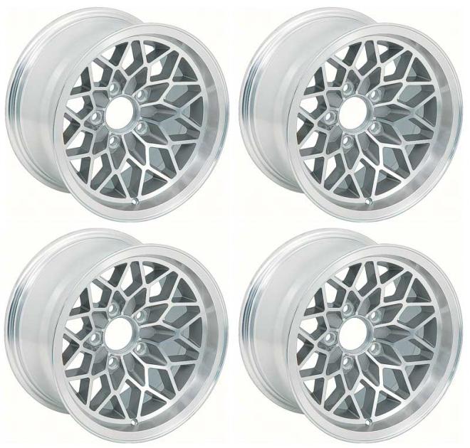 1978-81 Pontiac Trans Am, Snowflake Wheel Set, 15" X 8", Backspacing 4-1/4", Silver, Set of 4