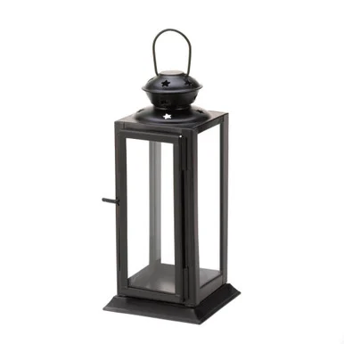 Elegant 9″ Black and Clear Hanging Candle Lantern for Serene Illumination
