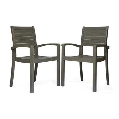 Elegant Gray Hand Crafted Outdoor Patio Dining Chairs – Set of 2, 36.25″