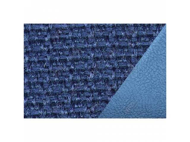 Front Deluxe Bench Seat Upholstery Set, Dark Blue Vinyl With Royal Blue Woven Cloth Inserts