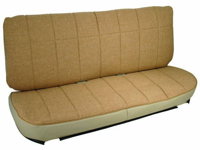 Front Deluxe Bench Seat Upholstery Set, Sandalwood Vinyl With Oak Woven Cloth Inserts