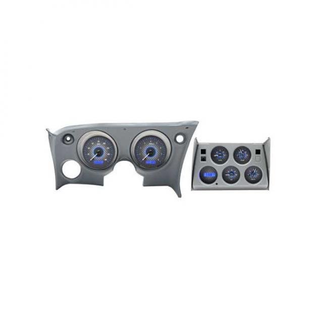 Corvette C3 VHX Series Digital Dash With Satin Alloy Style Face And Blue Display, 1968-1977