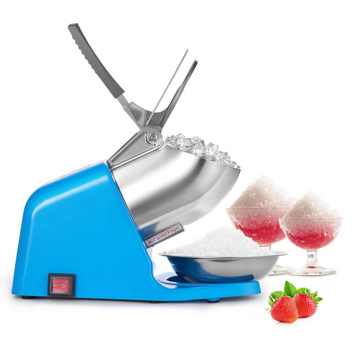 286 lbs/h Commercial Ice Crusher, 300W Electric Snow Cone Machine, 2000 RPM, 4 Blades, Stainless Steel with Bowl & Cover, Blue