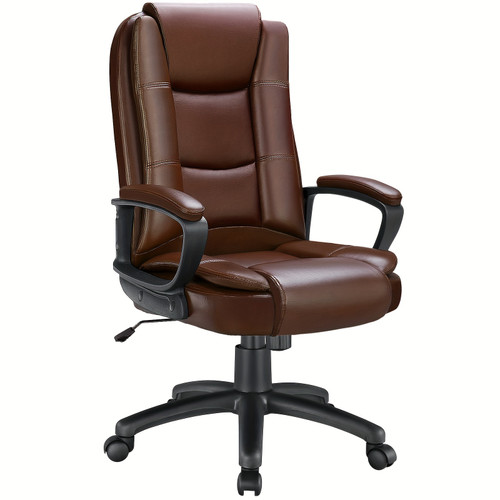 LEMBERI Office Desk Chair, Big and Tall Managerial Executive Chair, High Back Computer Chair, Ergonomic Adjustable Height PU Leather Chairs with Cushions Armrest for Long Time Sitting (Brown) For Lab