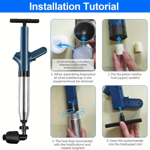 High-Pressure Air Toilet Plunger Set with Stainless Steel Snake - Shockwave Drain Unclogger for Kitchen Sink, Bathroom & Pipe Blockages - No Battery Required