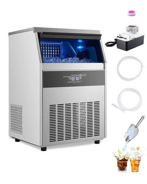 160 lbs/24H Commercial Ice Maker, 66 lbs Storage, Drain Pump, LED Display, Self-Cleaning Freestanding Machine