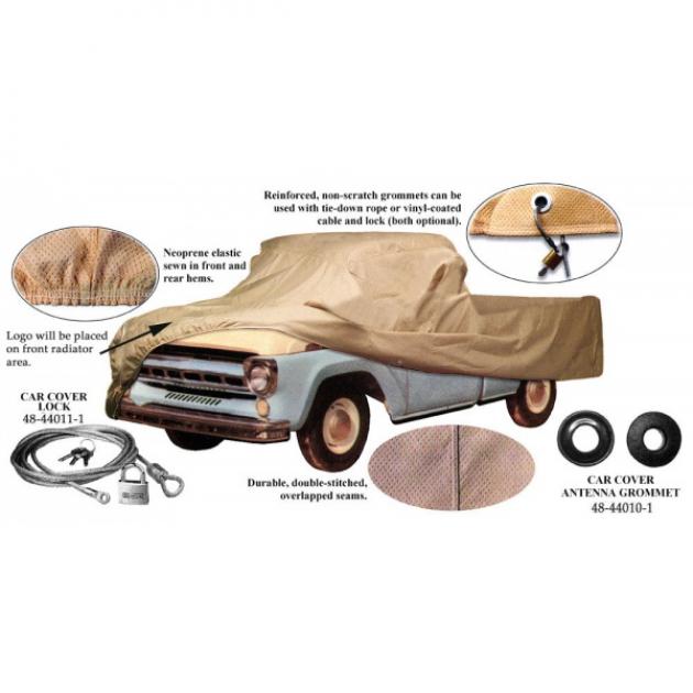 Car Cover, Poly-Cotton, With Logo, Long Bed Pickup, 1957-1960