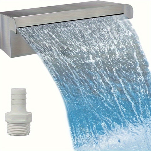 Pool Fountain Stainless Steel Waterfall Pond Waterfall Spillway for Inground Pool Water Fountain Outdoor Garden with Wider Water Flow Platform & Pipe Connector, Silver 24 Inches