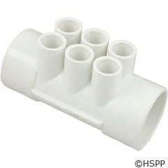Flow Through Spa Manifold 2″ Slip x 2″ Slip with Six 1/2″ Slip Ports