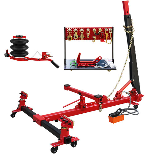 Auto Body Frame Straightener package deal includes 10 Ton PSI Air Pump Frame Puller Portable Auto Body Puller Frame Straightener with Clamps and 10, 000 PSI hydraulic Foot Pump for Auto Repair Shop