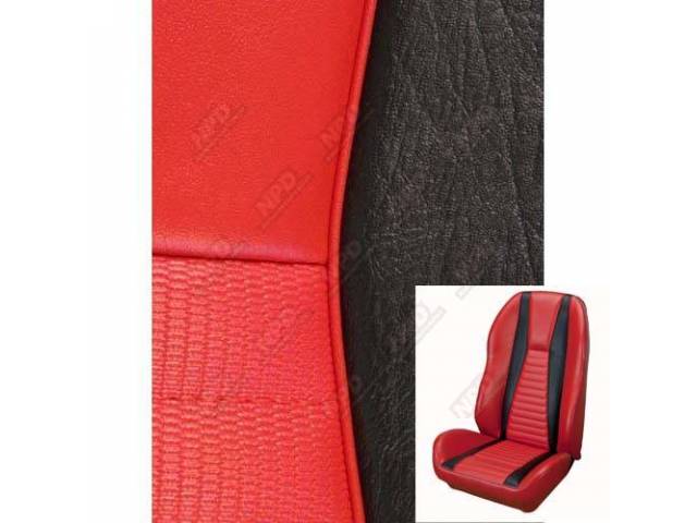 Front Bucket Seat Upholstery Set, TMI Sport Seat II, Mach 1, Vermilion (Red) with Black Stripe