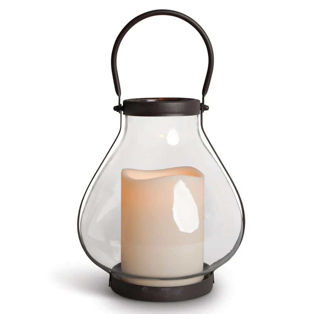 10.25″ Clear and Brown Glossy Finished School House LED Lantern with Handle