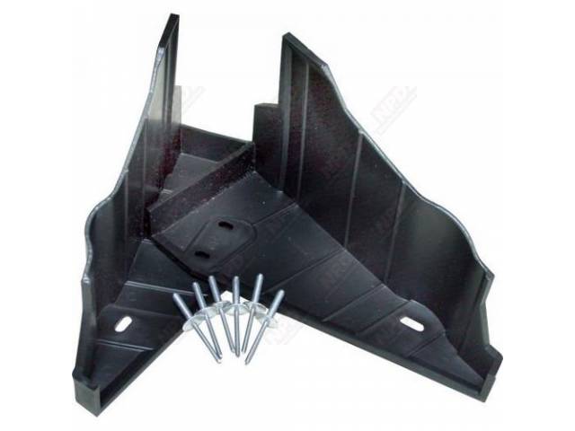Splash Shield Kit, K-Member, Black Plastic, Injection Molded, Incl Attaching Hardware, Repro, These Units Are Designed To Fasten To Bottom Of Frame Rails