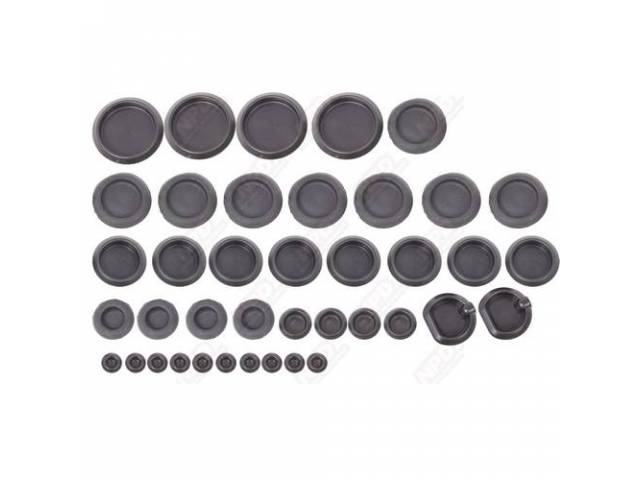 Plug And Grommet Kit, Body, Correct Style Replacement Plugs, Repro, Designed Exactly Like Originals, Many Contain Original Part Numbers And Markings