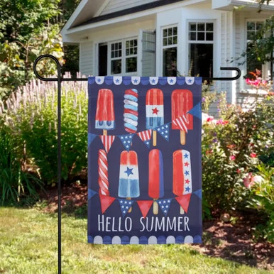 Hello Summer Ice Pop Garden Patriotic Flag – 18″ x 12.5″