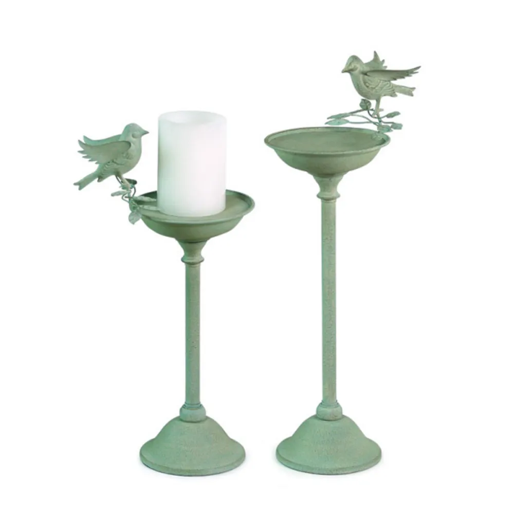 Set of Birdbath/Candle Holders Home Decor 11.5″ And 14.5″H