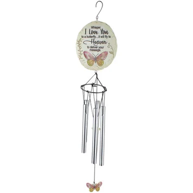 I Love You Pink Whisper Butterfly Memorial Wind Chime 20″