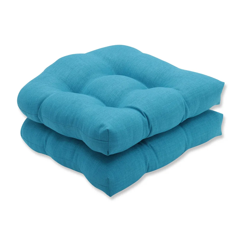 Solid Tufted Outdoor Patio Seat Cushions – 19″ – Blue – Set of 2
