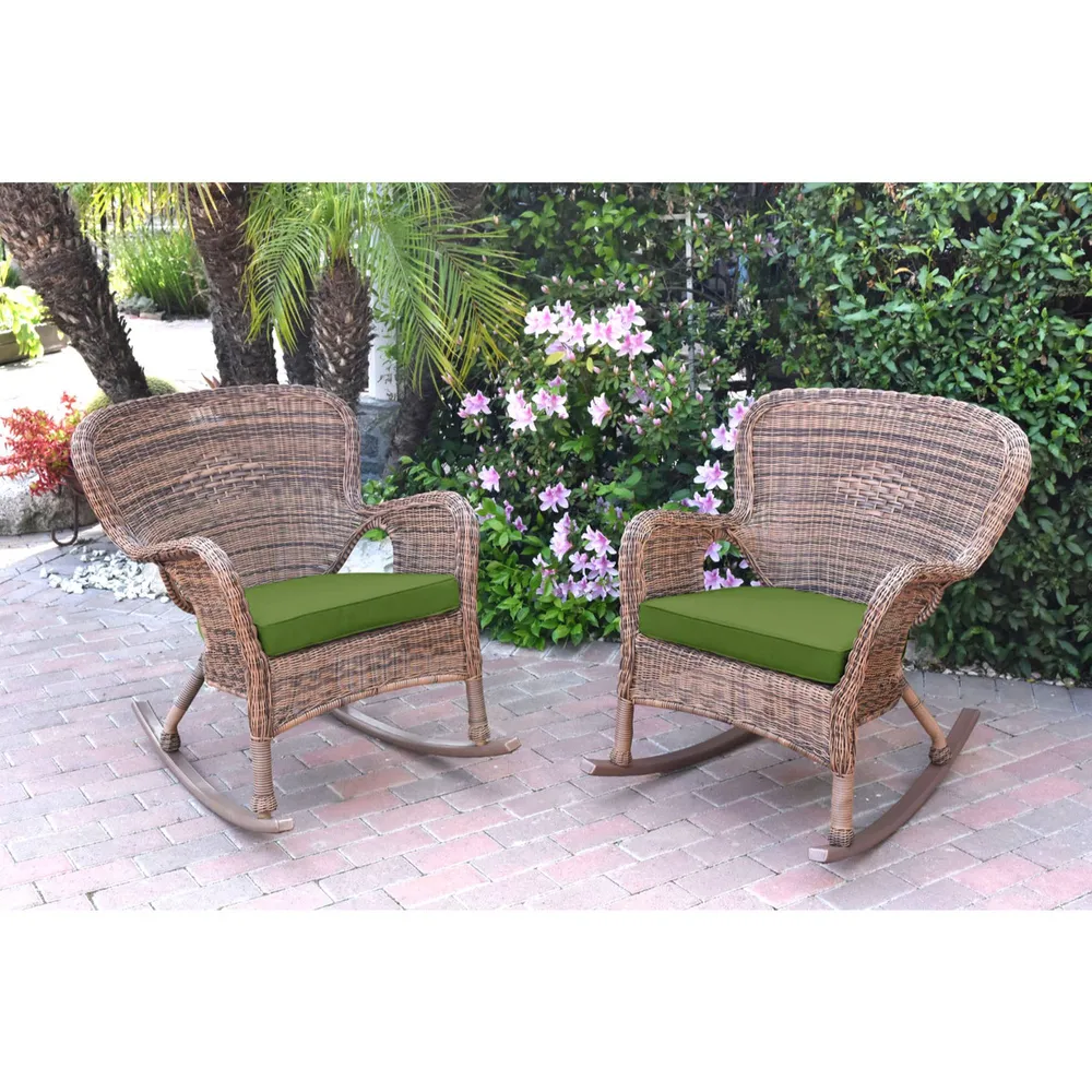 Set of 2 Brown And Green Windsor Outdoor Patio Wicker Chair and Cushions 35.50”