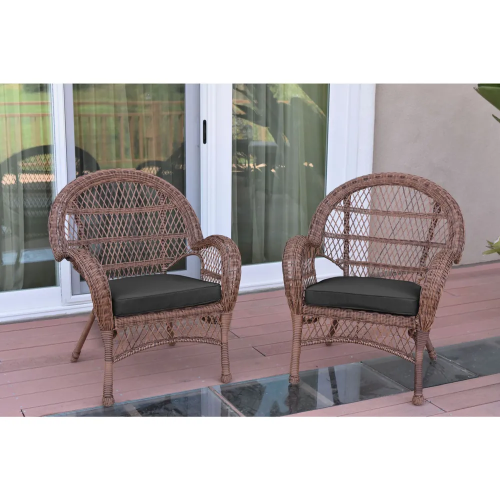 Set of 2 Honey Brown Outdoor Furniture Patio Lounge Chairs – Black Cushions