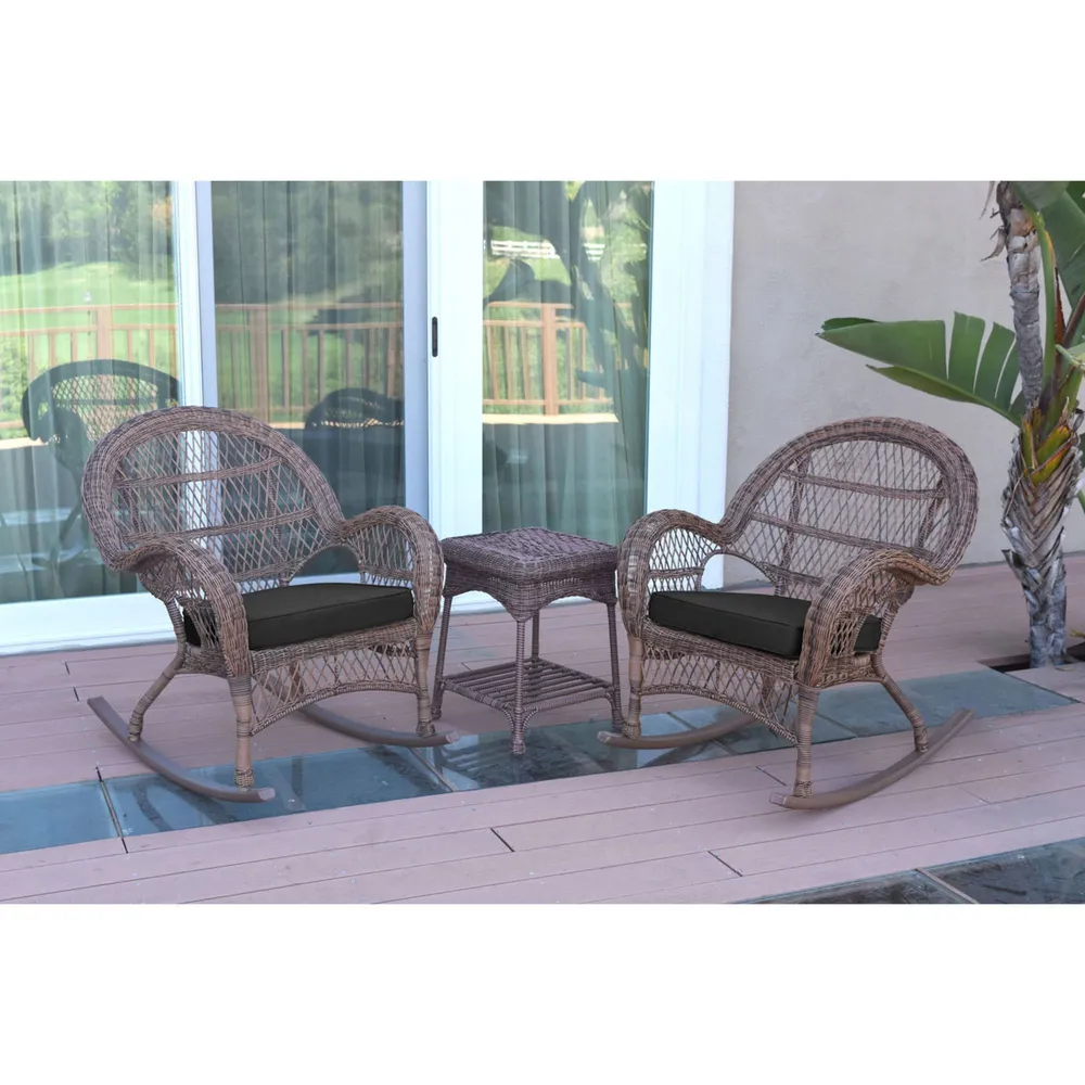 3-Piece Brown Outdoor Furniture Patio Conversation Set – Black Cushions
