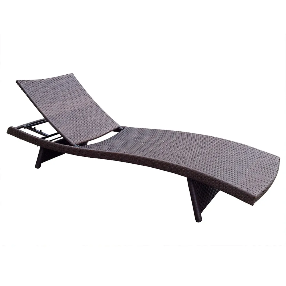 Set of 2 Adjustable Espresso Resin Wicker Outdoor Chaise Lounge Chair With Turquoise Blue Cushion