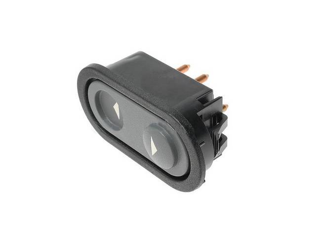 Power Window Control Switch Assembly, oval base, 1 button, gray switch w/ black bezel, RH or LH, replacement
