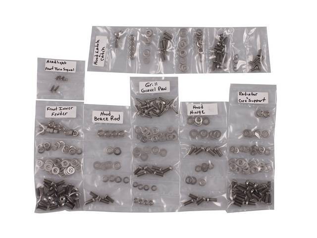 FASTENER KIT, Front Sheetmetal, polished stainless steel, features