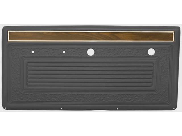 Front Door Panel Set, Presidio Gray Horizontal Pleat Center With Woodgrain and Mylar Trim ABS-plastic construction