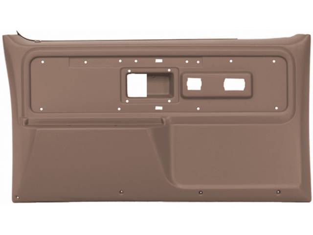 PANEL SET, REPLACEMENT STYLE, SADDLE TAN, FRONT DOORS, W/O POWER WINDOWS OR DOOR LOCKS, ABS PLASTIC, ** ACCEPTS ORIGINAL TRIM INSERTS **