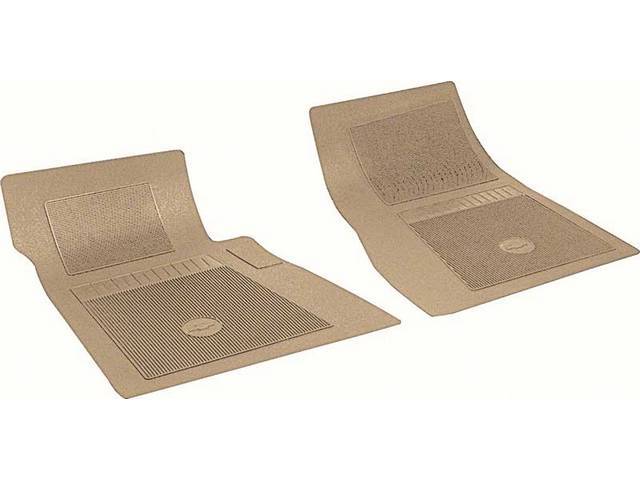 OE Style Rubber Floor Mats, Fawn, 2-pc, w/ Embossed Bow Tie logo, US Made GM Licensed Reproduction