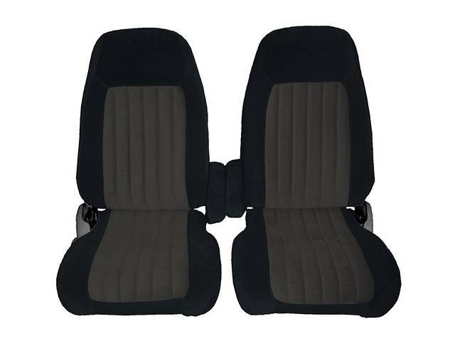 Bucket Seat Upholstery, High Back w/ Armrests, Standard Cab, Front, 2-tone Velour, Black w/ Charcoal Inserts, reproduction