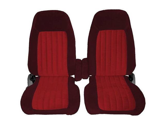 Bucket Seat Upholstery, High Back w/ Armrests, Standard Cab, Front, 2-tone Velour, Burgundy w/ Red Inserts, reproduction
