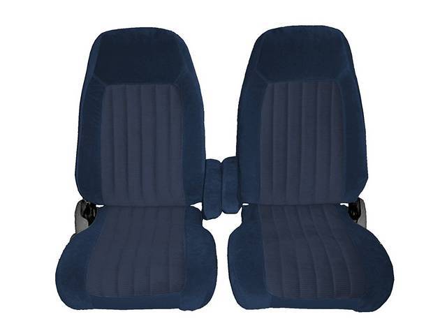 Bucket Seat Upholstery, High Back w/ Armrests, Standard Cab, Front, 2-tone Velour, Navy Blue w/ Royal Blue Inserts, reproduction