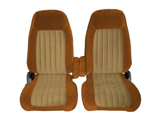 Bucket Seat Upholstery, High Back w/ Armrests, Standard Cab, Front, 2-tone Velour, Camel w/ Sandstone Inserts, reproduction