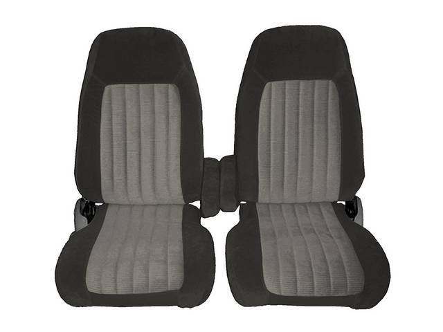 Bucket Seat Upholstery, High Back w/ Armrests, Standard Cab, Front, 2-tone Velour, Charcoal w/ Light Charcoal Inserts, reproduction