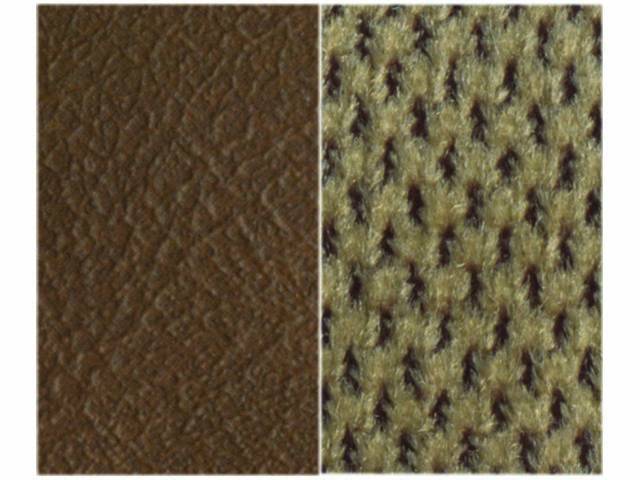 UPHOLSTERY, STANDARD CAB OR CREW CAB, FRONT BENCH, DARK SADDLE, MADRID GRAIN VINYL W/ SANDSTONE REGAL VELOUR INSERTS, REPRO