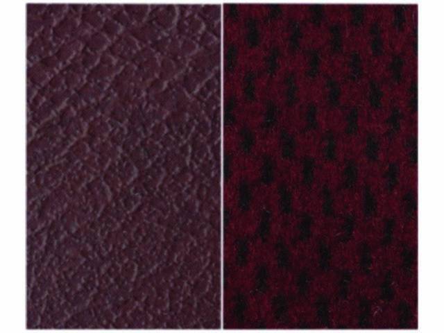 UPHOLSTERY, BENCH, STANDARD CAB NON-FOLDING BACK REST FRONT BENCH SEAT, MAROON MADRID GRAIN VINYL W/ BURGUNDY REGAL VELOUR CLOTH INSERTS