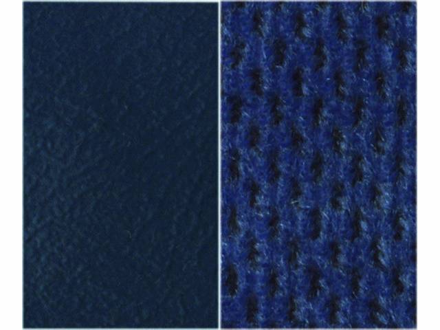 UPHOLSTERY, BENCH, STANDARD CAB NON-FOLDING BACK REST FRONT BENCH SEAT, NAVY BLUE MADRID GRAIN VINYL W/ BLUE REGAL VELOUR CLOTH INSERTS